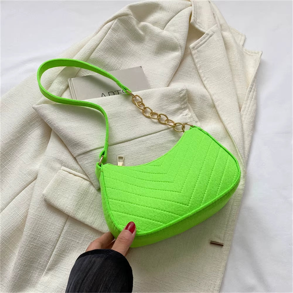 New Brand Women Retro Underarm Bag Felt Solid Color Shoulder Bag Casual Purse Dumpling Bag Simple Fashion Crossbody Bag