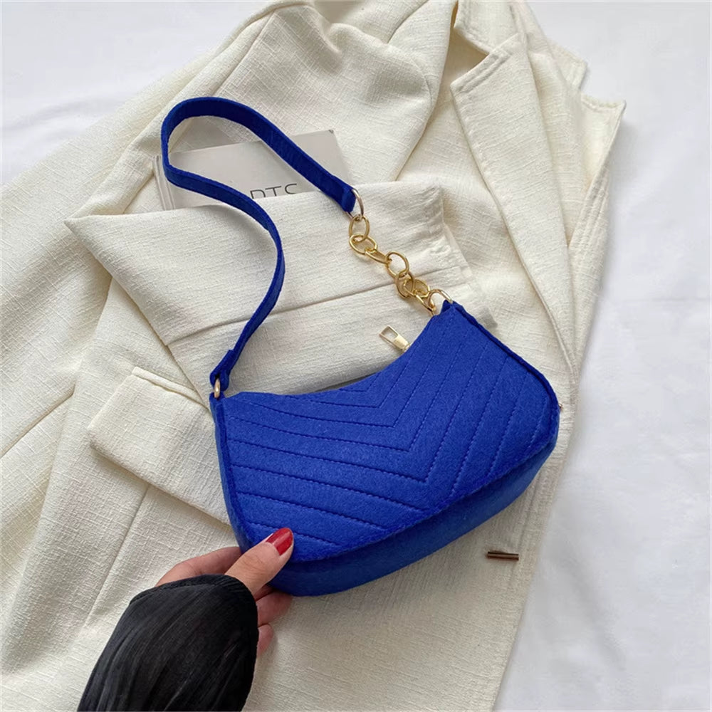 New Brand Women Retro Underarm Bag Felt Solid Color Shoulder Bag Casual Purse Dumpling Bag Simple Fashion Crossbody Bag