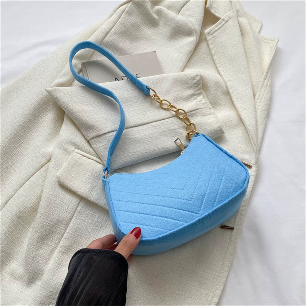 New Brand Women Retro Underarm Bag Felt Solid Color Shoulder Bag Casual Purse Dumpling Bag Simple Fashion Crossbody Bag