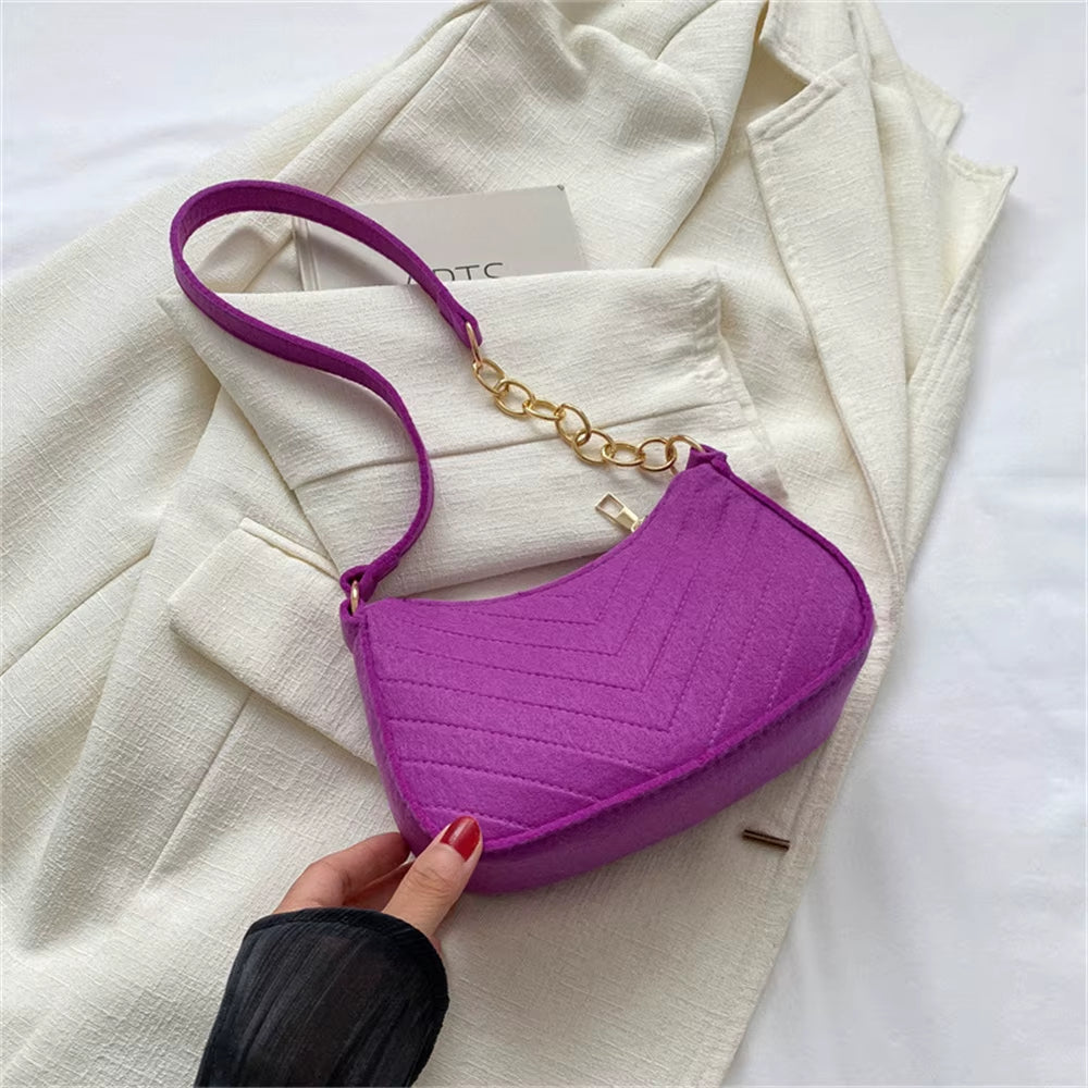 New Brand Women Retro Underarm Bag Felt Solid Color Shoulder Bag Casual Purse Dumpling Bag Simple Fashion Crossbody Bag