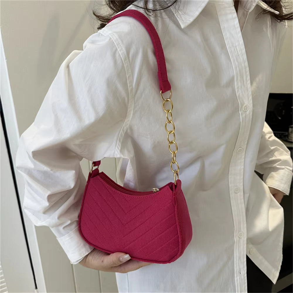 New Brand Women Retro Underarm Bag Felt Solid Color Shoulder Bag Casual Purse Dumpling Bag Simple Fashion Crossbody Bag