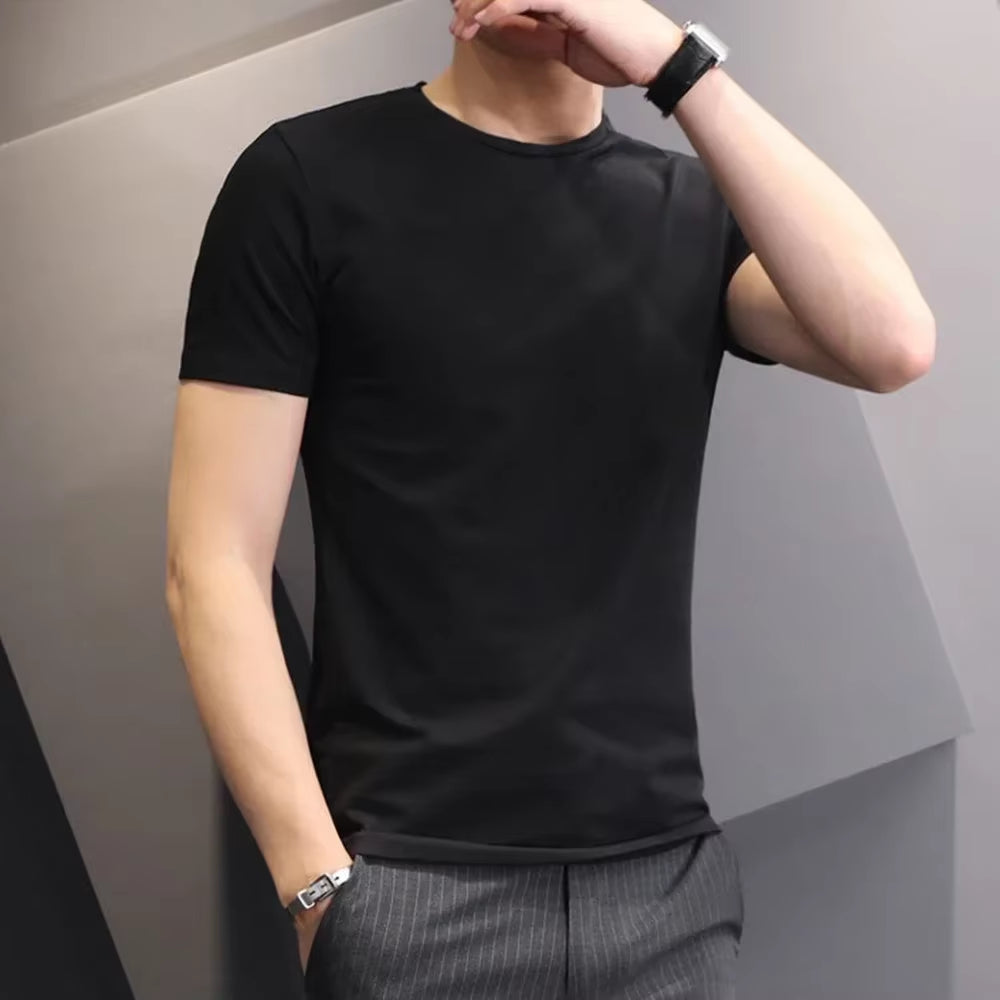 Men T-Shirts White Black Short Sleeve Loose round Neck Bottoming Shirts Trendy Casual Solid Color Pullover Tops Male Clothing