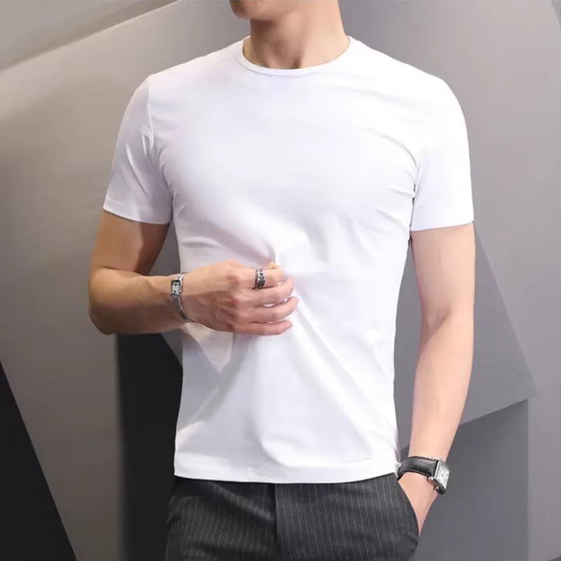 Men T-Shirts White Black Short Sleeve Loose round Neck Bottoming Shirts Trendy Casual Solid Color Pullover Tops Male Clothing