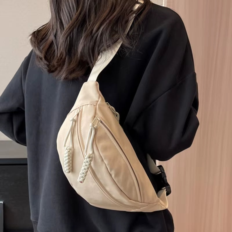 Waist Bag Women New Canvas Leisure Portable Zipper Korean Style Canvas Chest Bag Shoulder Bag Waist Bag Sports