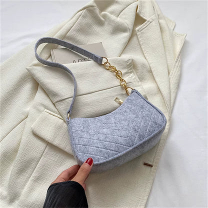 New Brand Women Retro Underarm Bag Felt Solid Color Shoulder Bag Casual Purse Dumpling Bag Simple Fashion Crossbody Bag